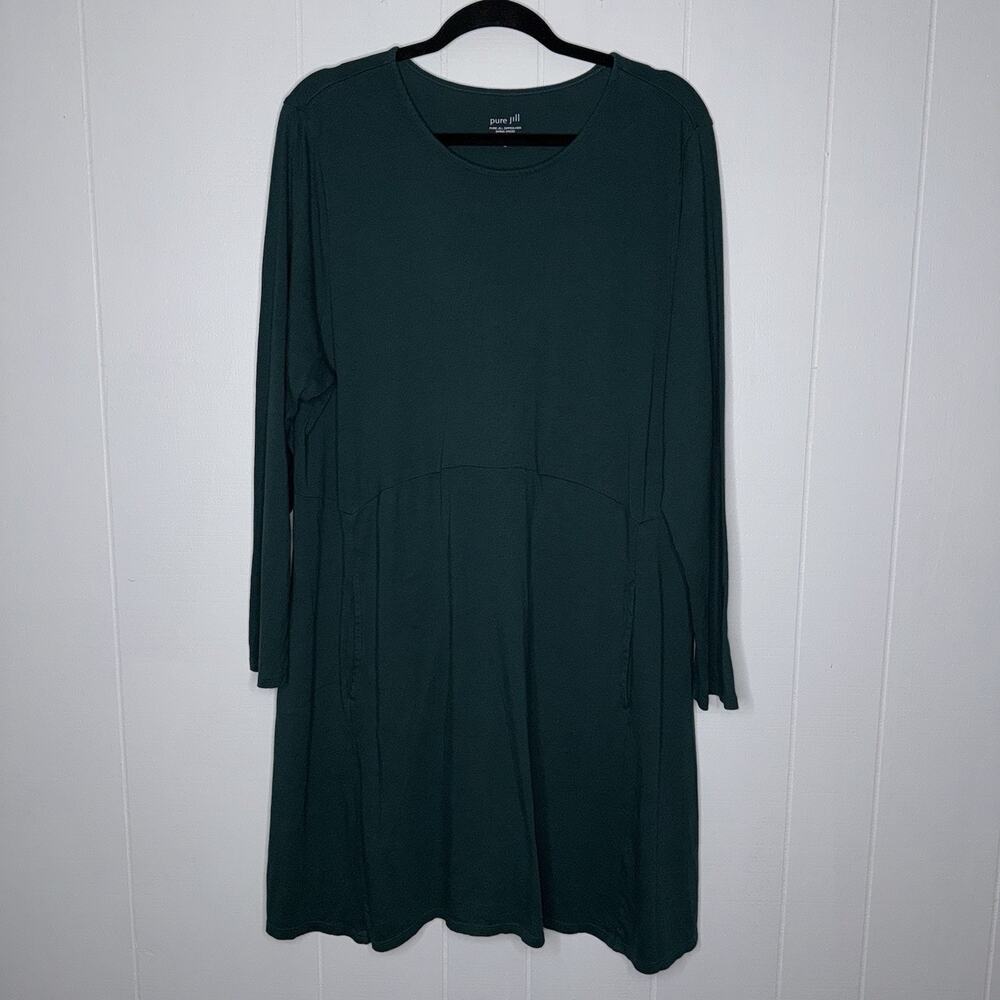 Pure Jill Women’s Dipped Hem Swing Dress Pima Cotton Green Size XL
